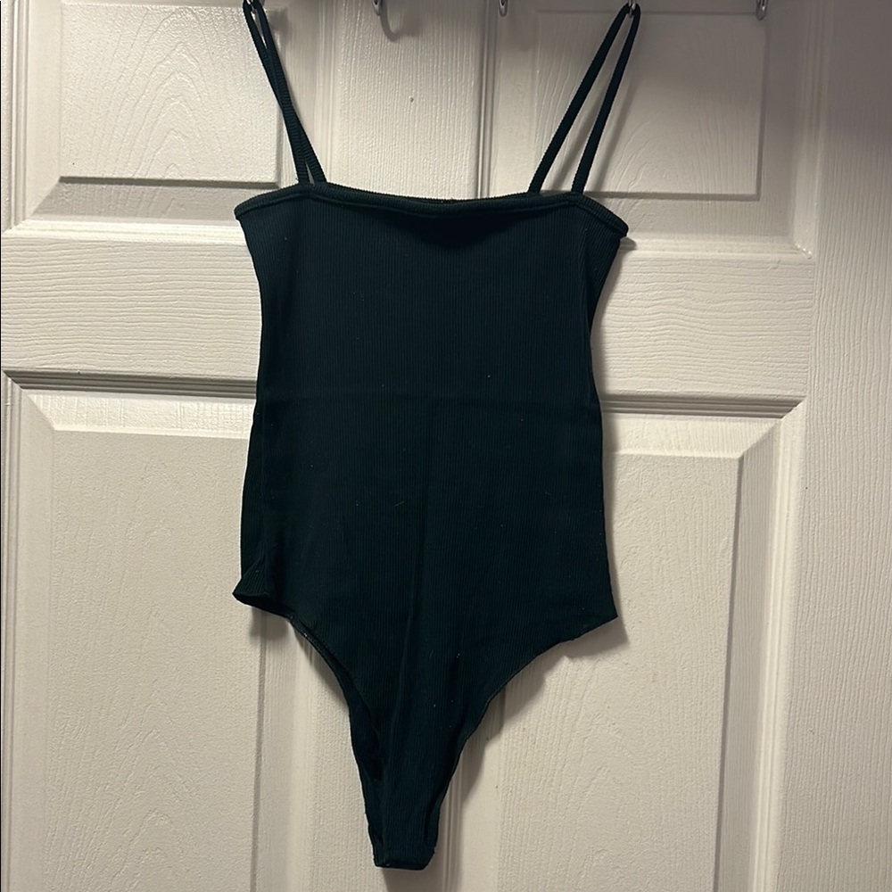 Dark green  Bodysuit with High-Cut Leg and Spaghetti Straps